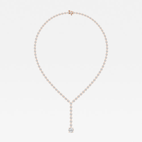 16 1/2 ctw Round Lab Grown Diamond Lariat Tennis Necklace 18K Rose Gold, DE, VS1 | 3 ct Center