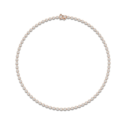 10 ctw Pear Lab Grown Diamond East West Bezel Set Tennis Necklace 14K Rose Gold, DE, VS1
