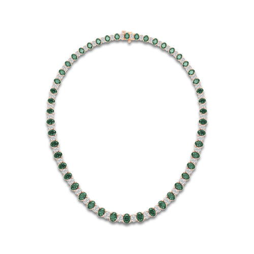 7.5x5.2 mm Oval Cut Created Emerald and 10 ctw Oval Lab Grown Diamond Graduated Necklace 14K Rose Gold