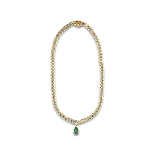 12x8 mm Pear Cut Lab Grown Emerald Solitaire Necklace 14K Yellow Gold