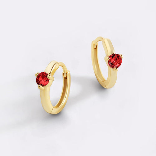 Single Stone Birthstone Huggie Hoop Earrings