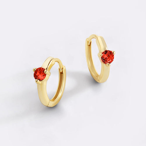 Single Stone Birthstone Huggie Hoop Earrings