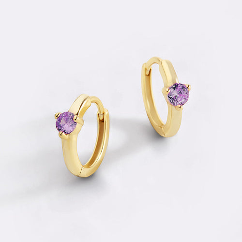 Single Stone Birthstone Huggie Hoop Earrings