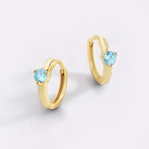Single Stone Birthstone Huggie Hoop Earrings