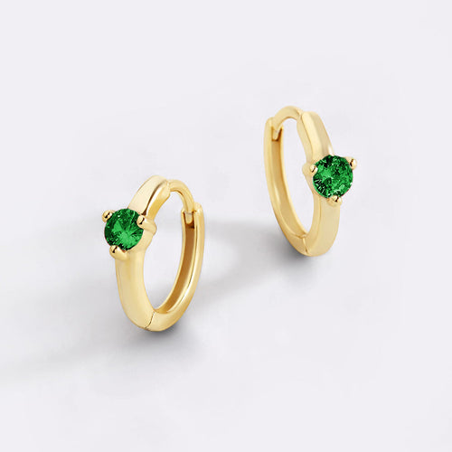 Single Stone Birthstone Huggie Hoop Earrings
