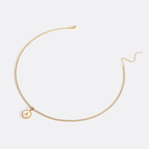 Mother of Pearl Disc Letter Necklace with Cuban Chain
