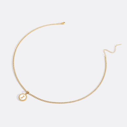 Mother of Pearl Disc Letter Necklace with Cuban Chain
