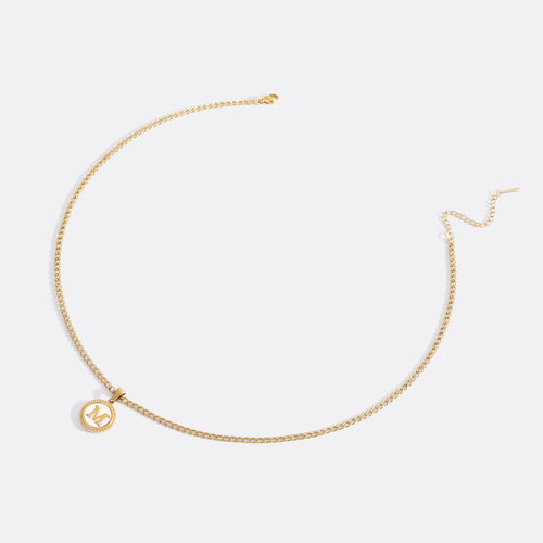 Mother of Pearl Disc Letter Necklace with Cuban Chain