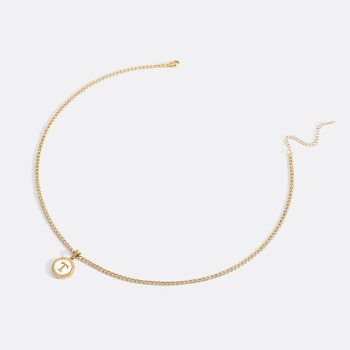 Mother of Pearl Disc Letter Necklace with Cuban Chain