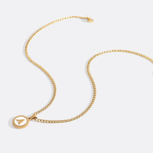 Mother of Pearl Disc Letter Necklace with Cuban Chain