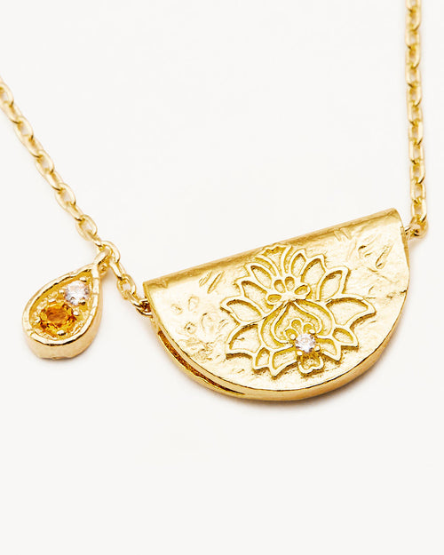 Yellow Gold Vermeil Lotus Birthstone Necklace - November - Citrine