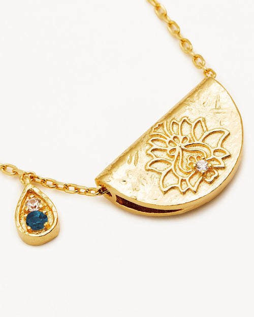 Yellow Gold Vermeil Lotus Birthstone Necklace - December - Blue Topaz
