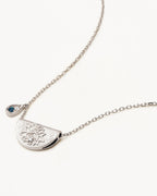 White Gold Vermeil Lotus Birthstone Necklace - December - Blue Topaz