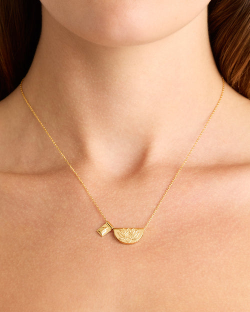 Yellow Gold Vermeil Lotus and Little Buddha Necklace