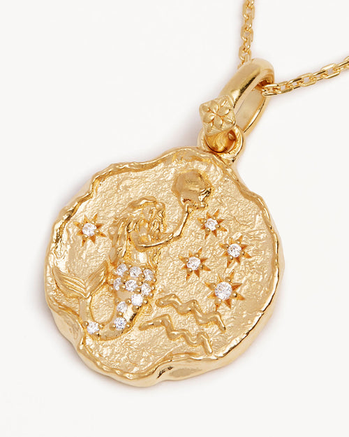 Yellow Gold Vermeil She is Zodiac Necklace - Aquarius
