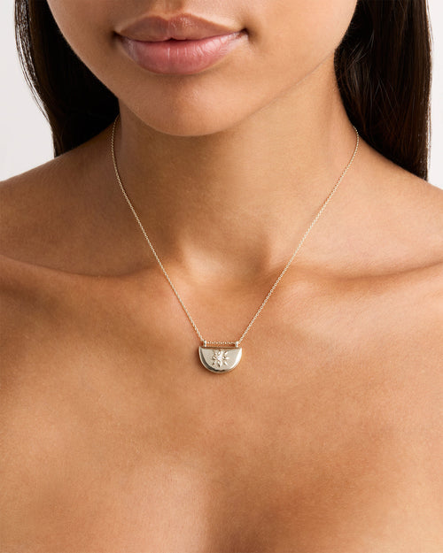 White Gold Vermeil Lotus Locket Necklace