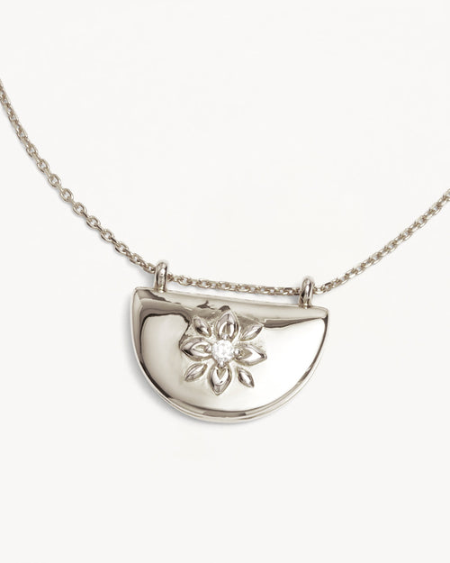 White Gold Vermeil Lotus Locket Necklace