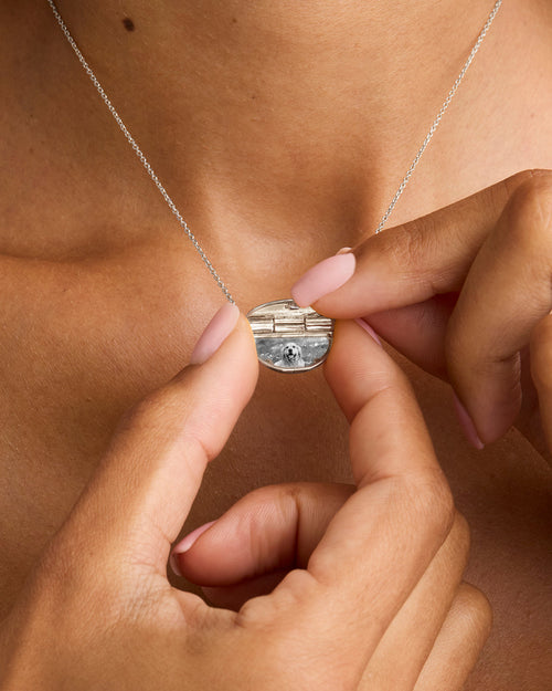 White Gold Vermeil Lotus Locket Necklace