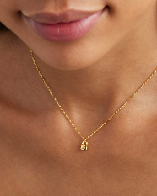 Yellow Gold Vermeil Crystal Lotus Padlock Necklace