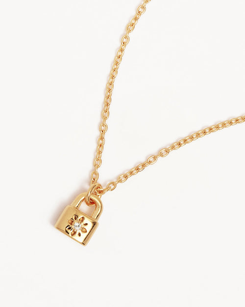 Yellow Gold Vermeil Crystal Lotus Padlock Necklace