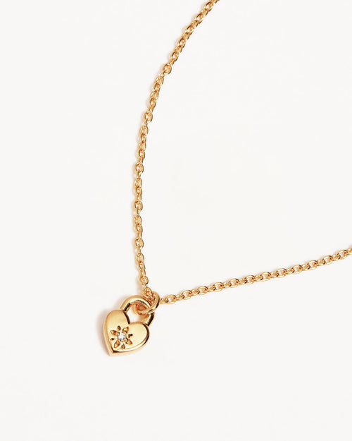Yellow Gold Vermeil Crystal Lotus Heart Padlock Necklace