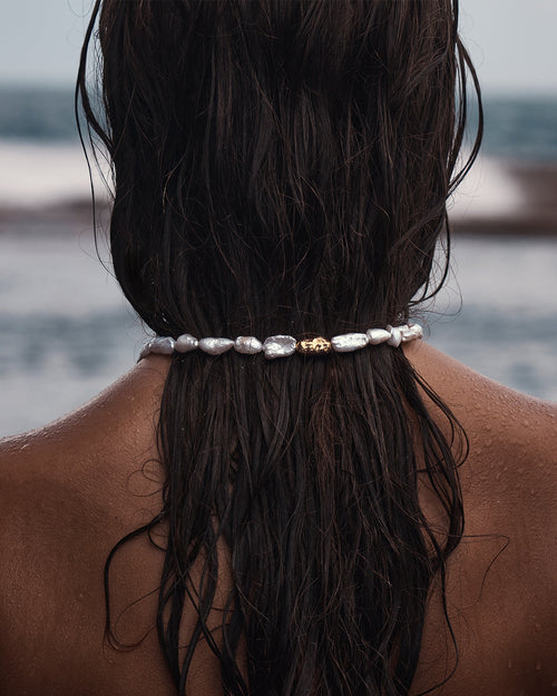 Yellow Gold Vermeil Peace Within Pearl Choker