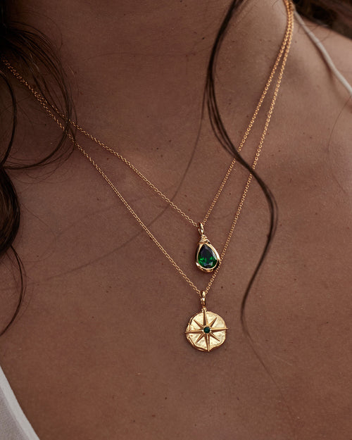 Yellow Gold Vermeil Soul Searching Necklace - Ocean Green