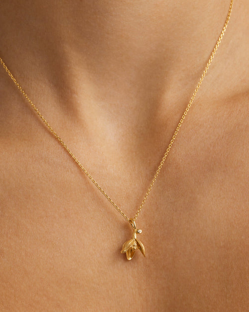 Yellow Gold Vermeil Snowdrop January Birth Flower Necklace