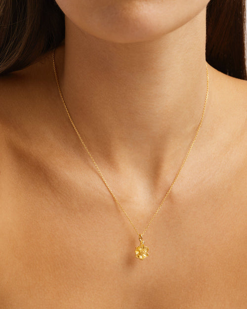 Yellow Gold Vermeil Poppy August Birth Flower Necklace