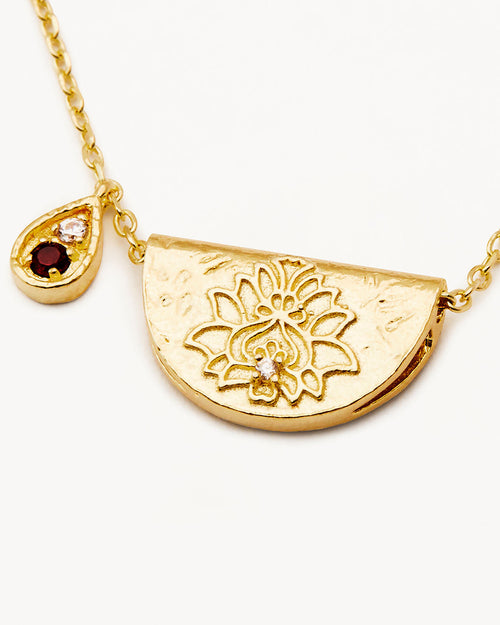 Yellow Gold Vermeil Lotus Birthstone Necklace - January - Garnet