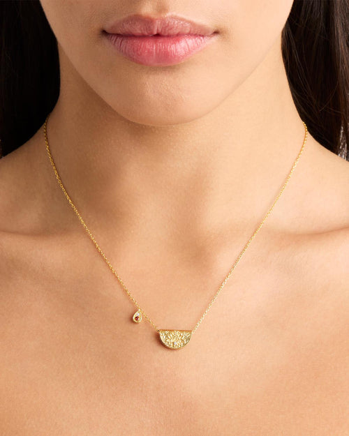 Yellow Gold Vermeil Lotus Birthstone Necklace - January - Garnet