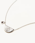 White Gold Vermeil Lotus Birthstone Necklace - January - Garnet