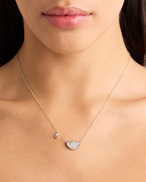 White Gold Vermeil Lotus Birthstone Necklace - January - Garnet