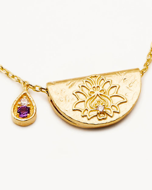 Yellow Gold Vermeil Lotus Birthstone Necklace - February - Amethyst