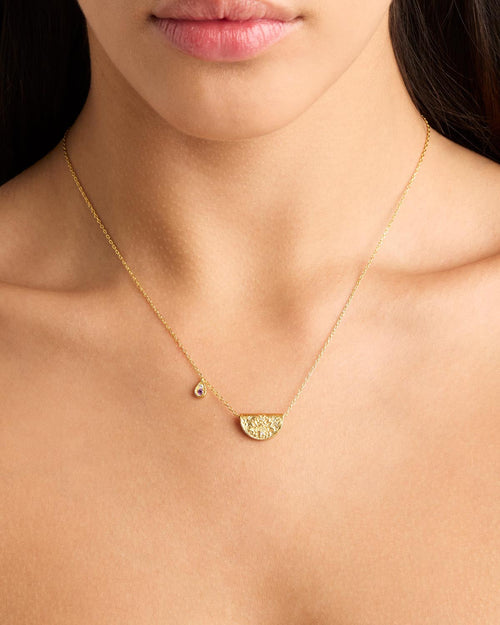 Yellow Gold Vermeil Lotus Birthstone Necklace - February - Amethyst