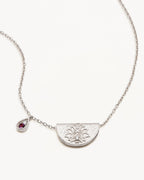 White Gold Vermeil Lotus Birthstone Necklace - February - Amethyst