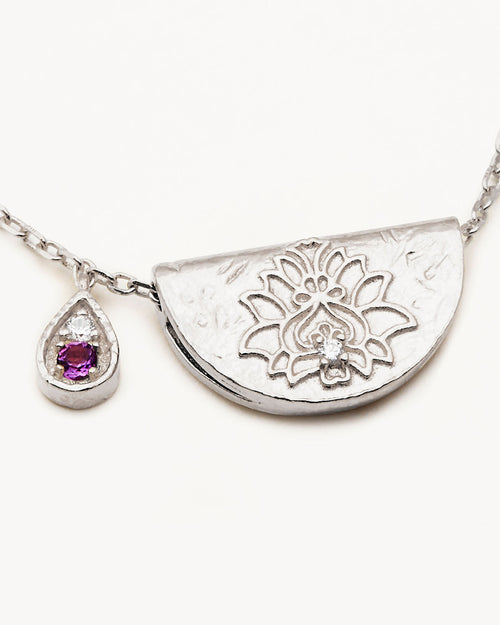 White Gold Vermeil Lotus Birthstone Necklace - February - Amethyst