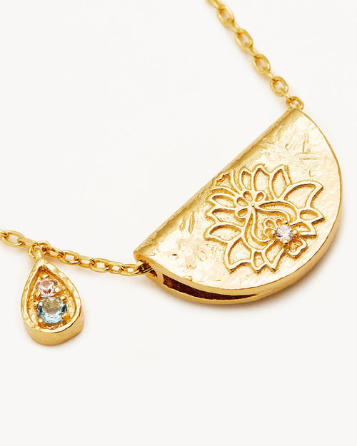 Yellow Gold Vermeil Lotus Birthstone Necklace - March - Aquamarine