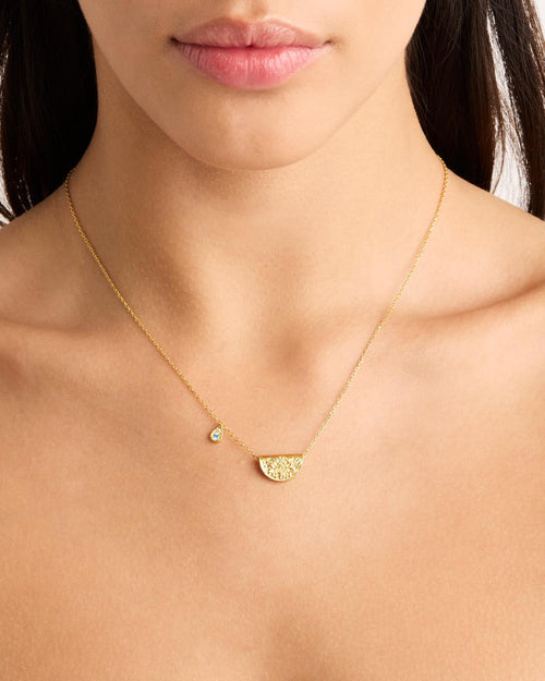 Yellow Gold Vermeil Lotus Birthstone Necklace - March - Aquamarine