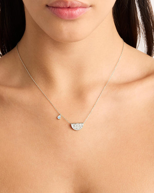 White Gold Vermeil Lotus Birthstone Necklace - March - Aquamarine