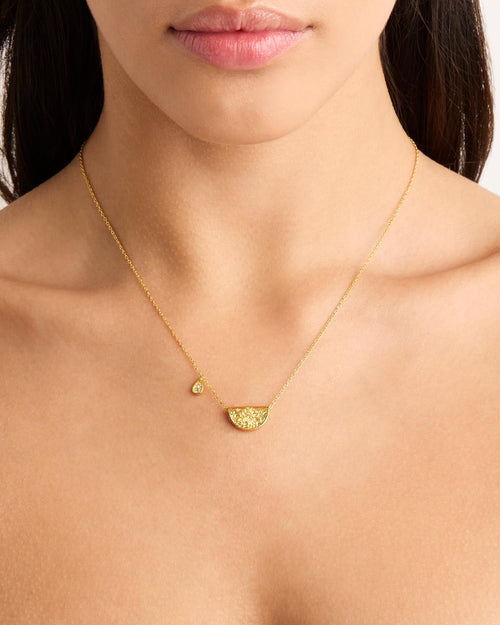 Yellow Gold Vermeil Lotus Birthstone Necklace - April - White Topaz