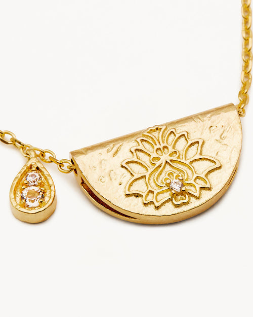 Yellow Gold Vermeil Lotus Birthstone Necklace - April - White Topaz