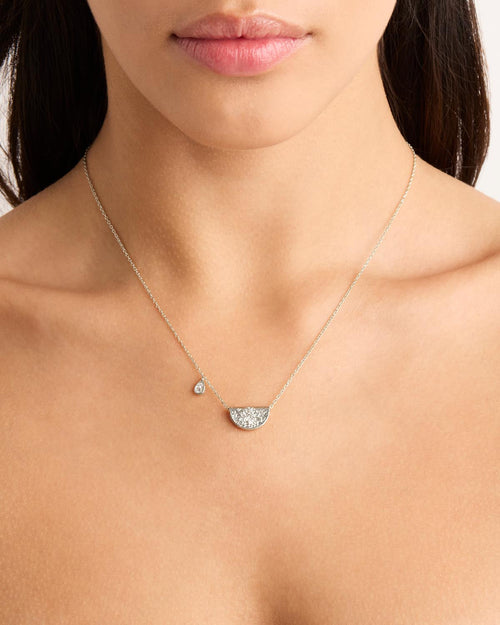 White Gold Vermeil Lotus Birthstone Necklace - April - White Topaz