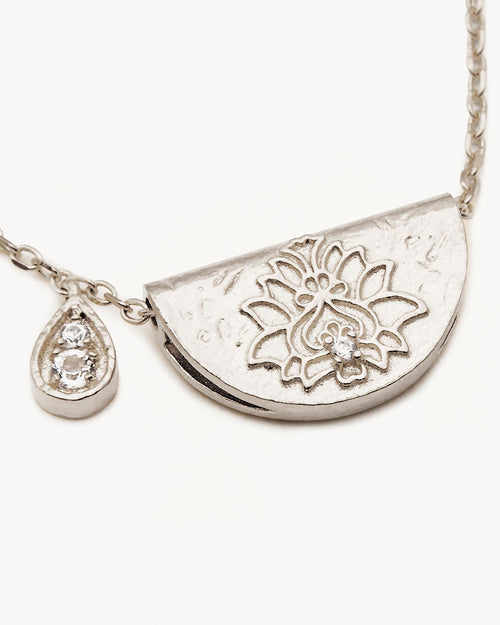 White Gold Vermeil Lotus Birthstone Necklace - April - White Topaz