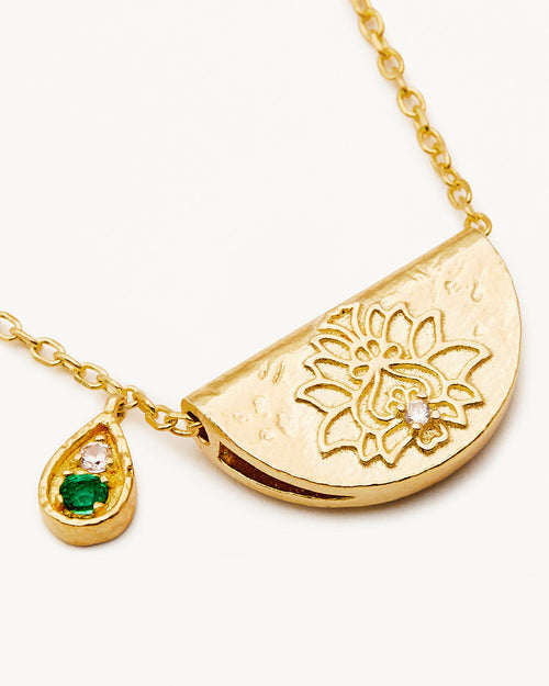 Yellow Gold Vermeil Lotus Birthstone Necklace - May - Emerald