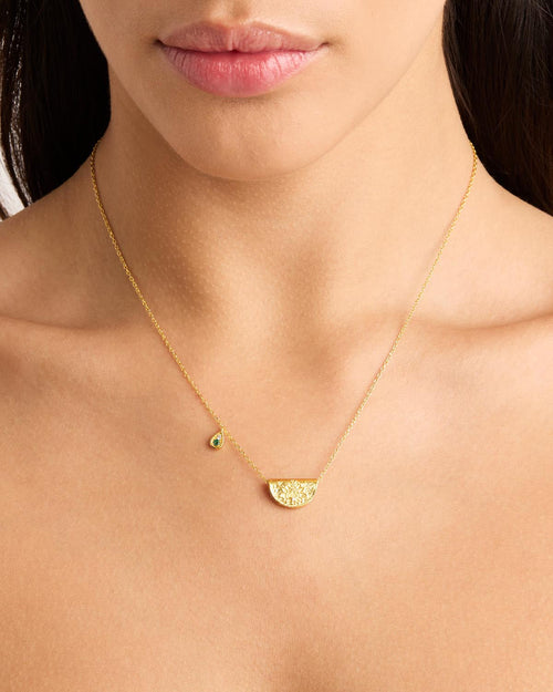 Yellow Gold Vermeil Lotus Birthstone Necklace - May - Emerald