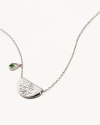 White Gold Vermeil Lotus Birthstone Necklace - May - Emerald