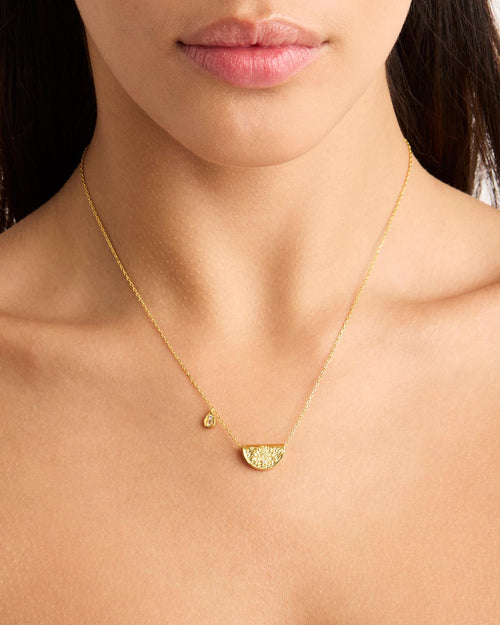 Yellow Gold Vermeil Lotus Birthstone Necklace - June - Moonstone