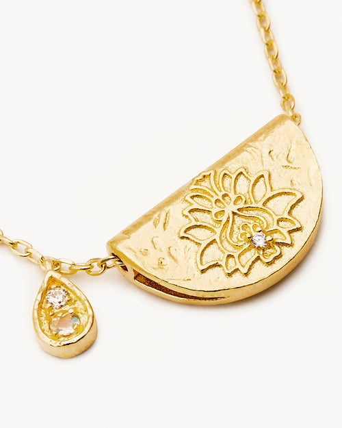 Yellow Gold Vermeil Lotus Birthstone Necklace - June - Moonstone