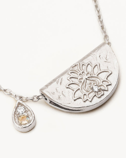 White Gold Vermeil Lotus Birthstone Necklace - June - Moonstone
